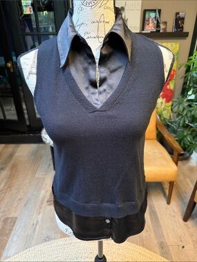 Cotton Layered Look Sleeveless V-Neck Top